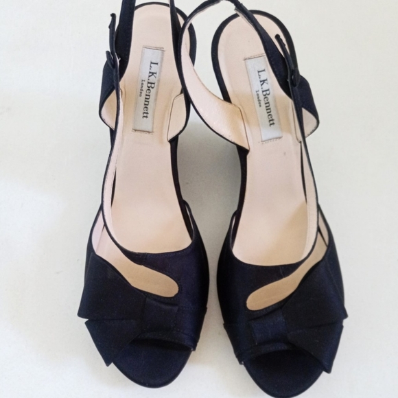 LK Bennett black satin strappy wedge heels - Picture 10 of 12